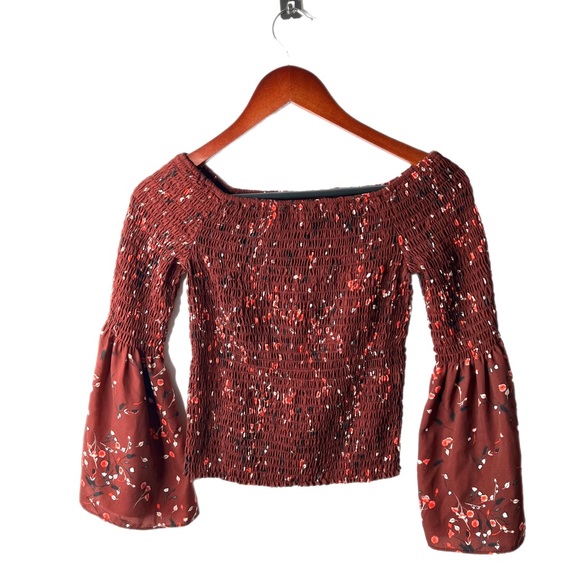 maroon express long sleeved off the shoulder top C2 - Picture 1 of 3